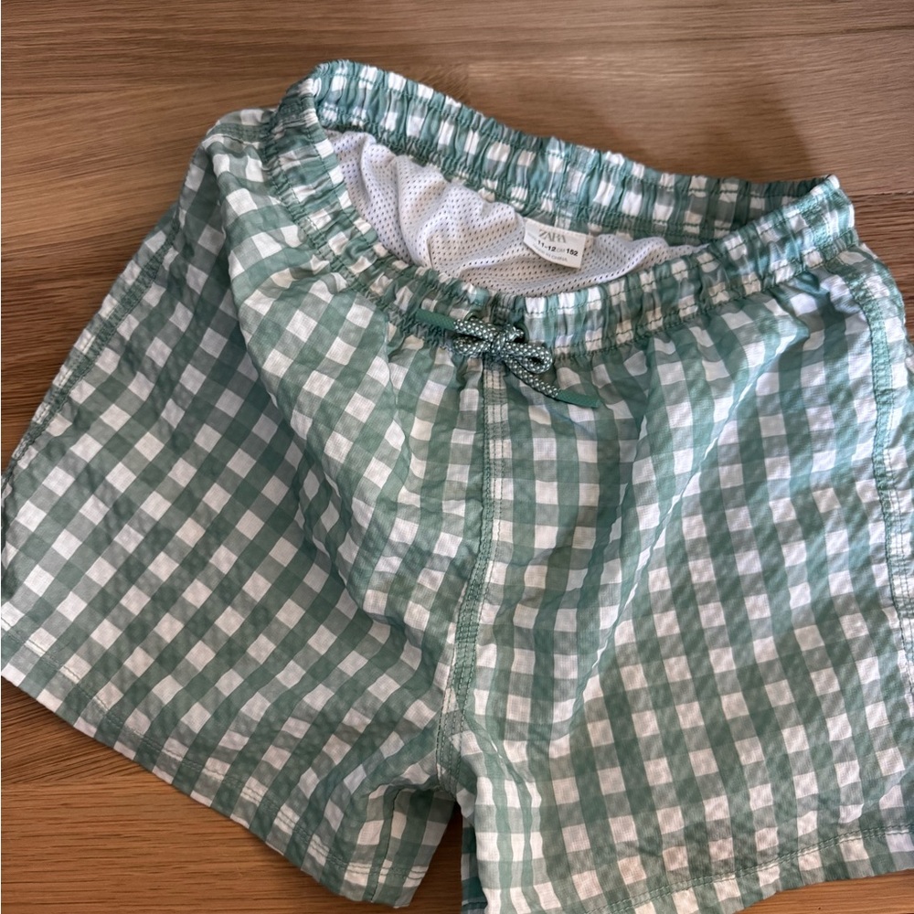 Zara Green gingham boys swimming trunks